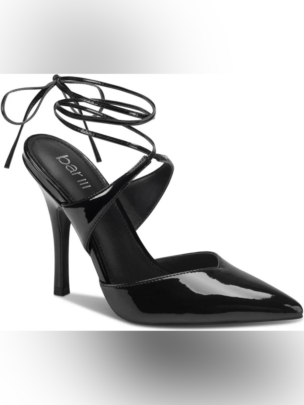 Bar III Black Patent Pointed Lace-Up Heels